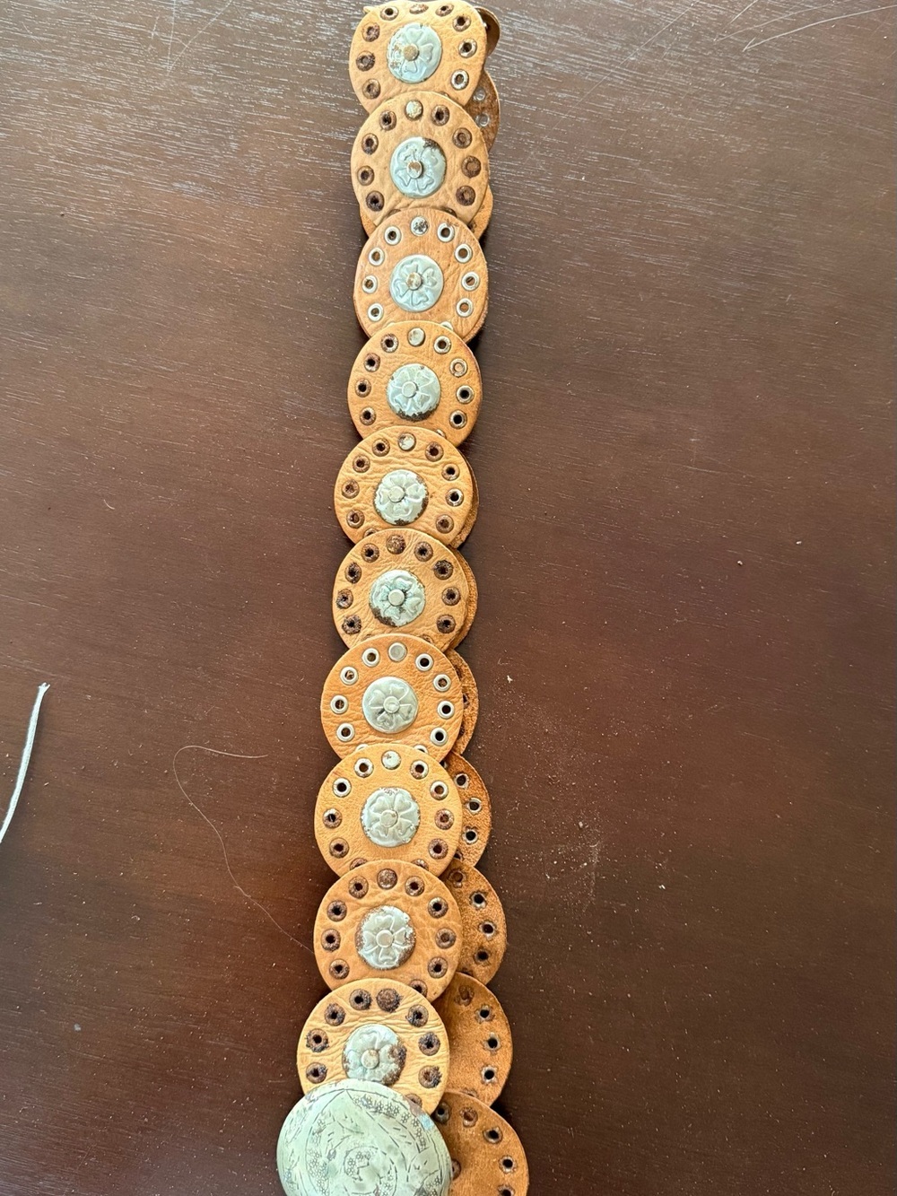 Tan Leather Western Statement Belt with Etched Silver Concho - Picture 2 of 2